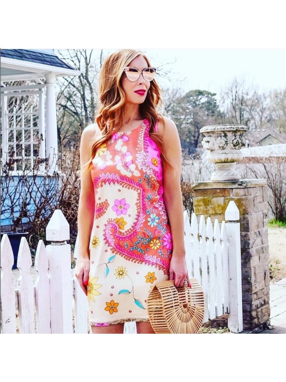 JB by Julie Brown Orange, Hot Pink and Teal Paisley Print Silk Dress-4